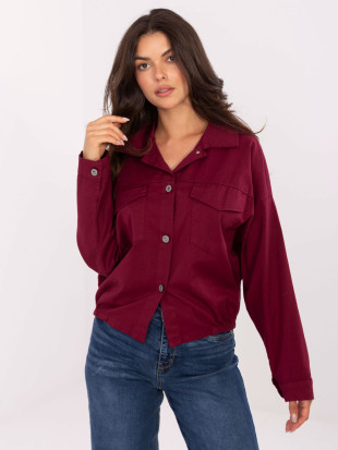 Camicia bordeaux in cotone con maniche lunghe e tasche