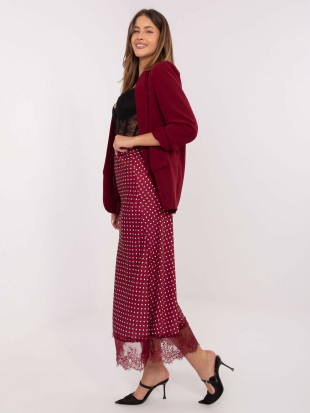 Gonna midi bordeaux a pois con pizzo