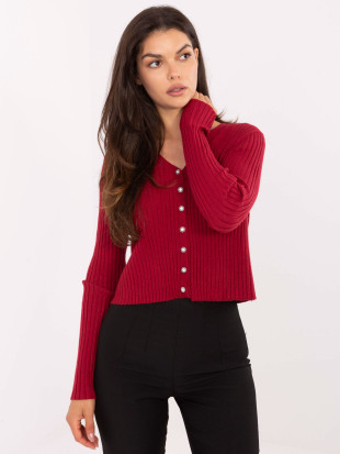 Elegante maglione bordeaux con scollo a V