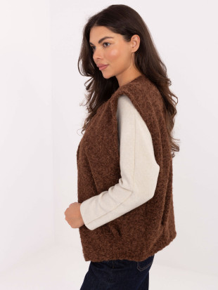 Gilet marrone in maglia con tasche