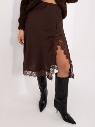 Elegante gonna midi marrone con pizzo