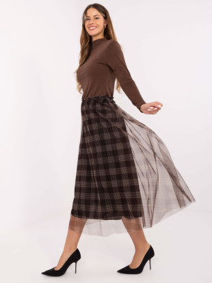 Gonna midi elegante marrone a quadri