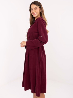 Abito camicia midi bordeaux con cintura
