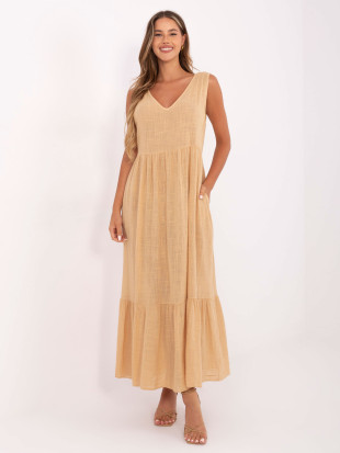 Maxi haljina s V izrezom u camel boji