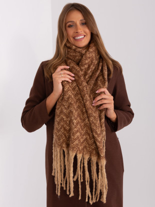Sciarpa geometrica marrone con frange