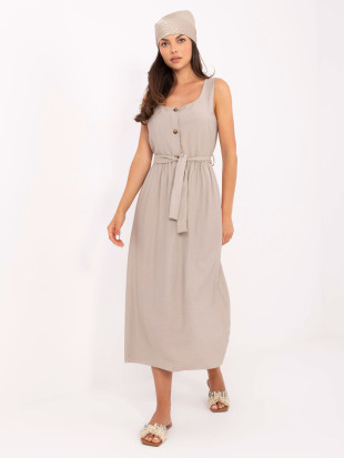 Abito beige svasato con cintura
