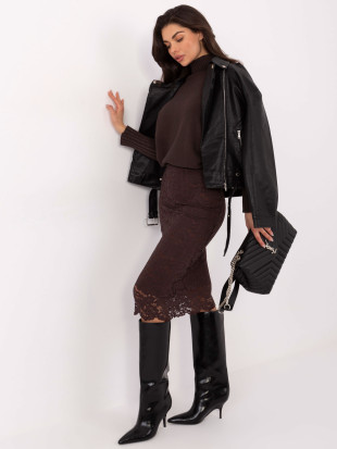 Elegantna midi suknja s čipkom i podstavom, smeđa