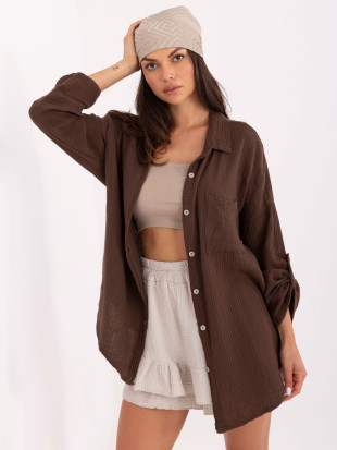 Elegante camicia marrone a maniche lunghe