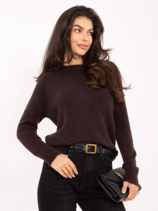 Smeđi pulover od alpake s okruglim izrezom