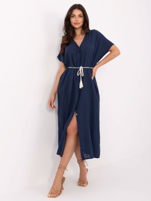 Abito estivo oversize blu con cintura e tasche