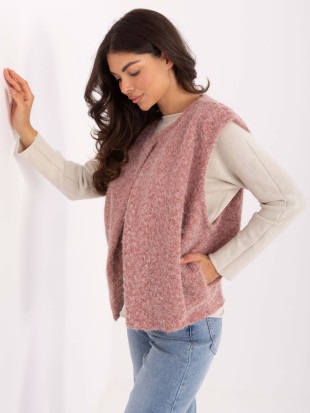 Gilet rosa scuro lavorato a maglia con tasche