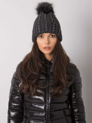 Cappello grigio scuro imbottito con applicazioni