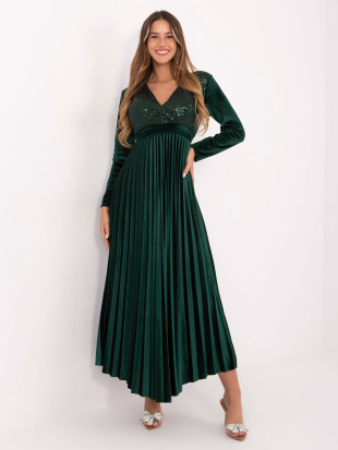 Elegantna maxi haljina s remenom i šljokicama, tamnozelena