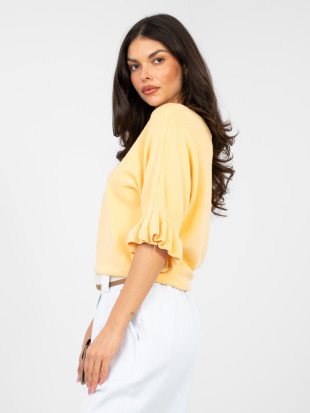 Maglione elegante giallo con volant e maniche 3/4