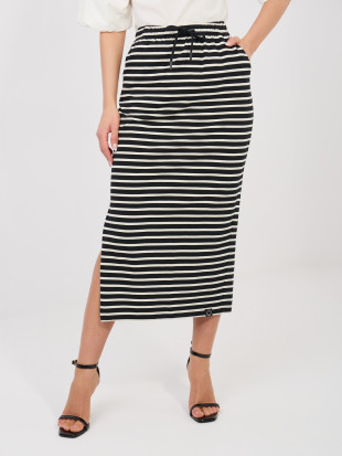 Gonna midi nera a righe con tasche