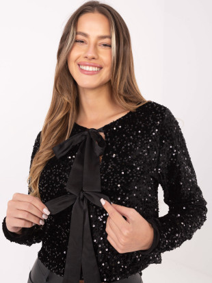 Cardigan corto elegante nero con paillettes e fodera