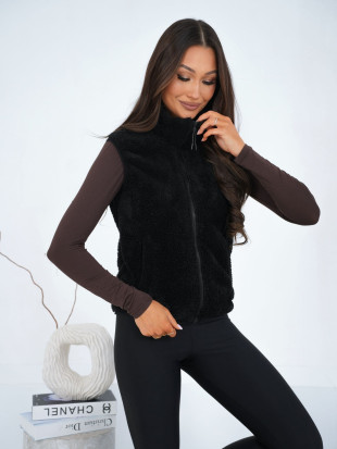 Gilet da donna in eco-pelliccia nero