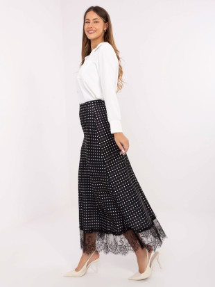 Gonna midi nera a pois con pizzo