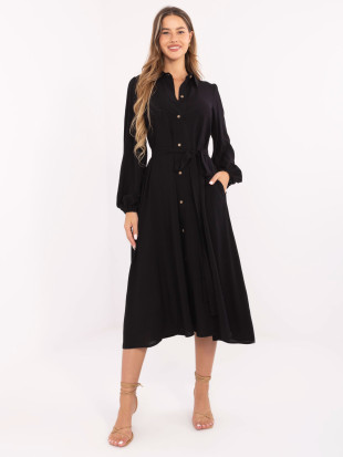 Elegantna crna midi haljina s dugim rukavima