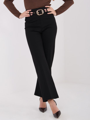 Eleganti pantaloni neri in tessuto con vita alta e cintura