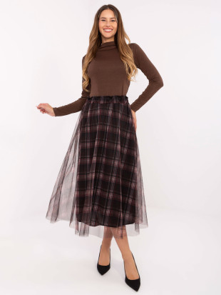 Gonna elegante in tulle nero con motivo a quadri, midi
