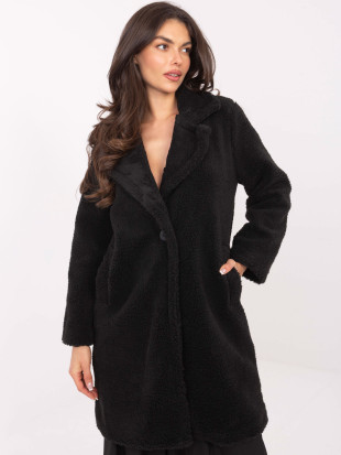 Crni ženski kaput s podstavom i džepovima