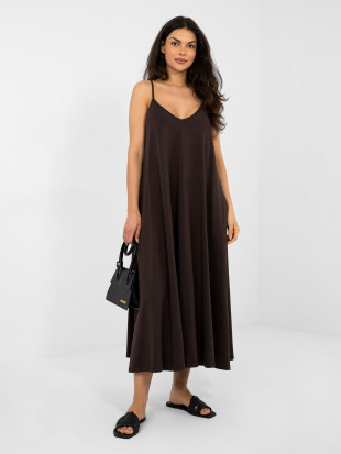 Abito estivo maxi con scollo a V, marrone