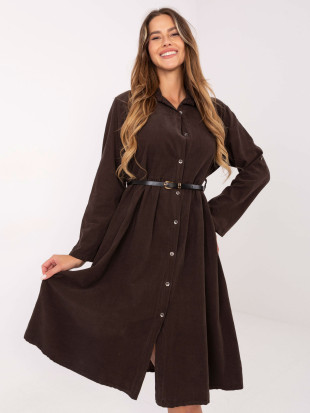 Abito camicia midi marrone con cintura