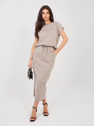 Gonna midi beige a righe con tasche