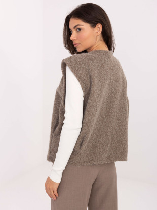 Gilet beige in maglia con tasche