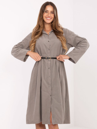 Abito camicia midi beige con cintura