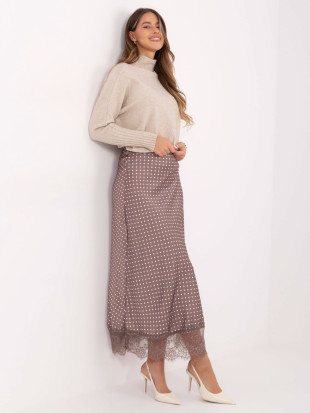 Gonna midi beige a pois con pizzo