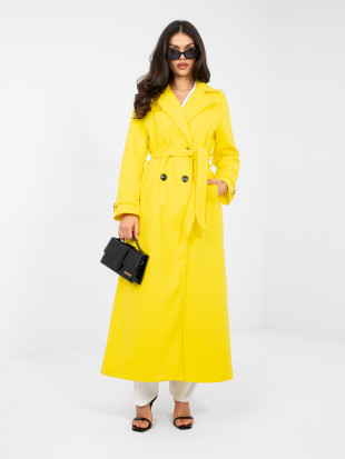Cappotto giallo da donna con cintura per la mezza stagione
