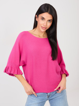 Maglione elegante fucsia con volant e maniche 3/4