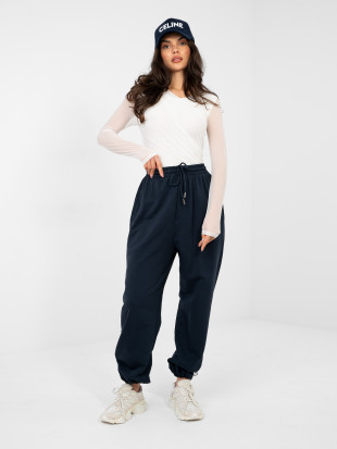 Jogger blu navy a vita alta in cotone