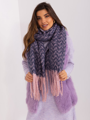 Sciarpa blu navy e rosa con frange