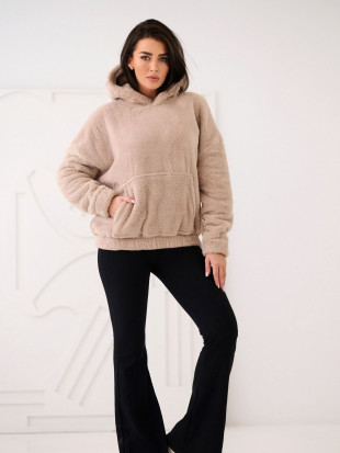 Felpa beige con cappuccio e tasca