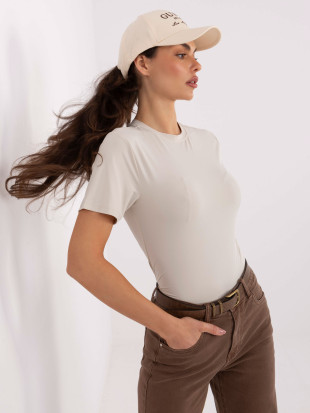 Blusa beige liscia a manica corta