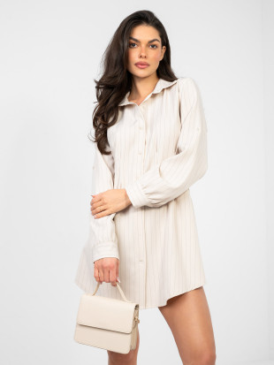 Abito camicia beige a righe con colletto
