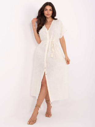 Abito estivo oversize beige con cintura e tasche