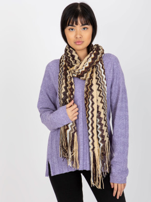 Sciarpa beige chiaro con motivo e frange