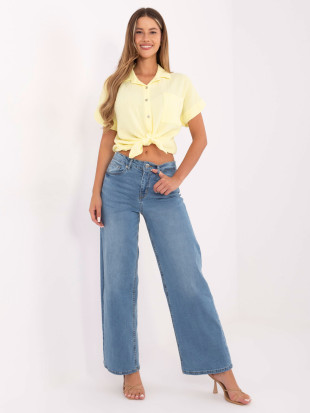 Jeans donna a gamba larga e vita alta, azzurri