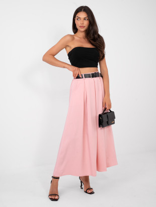 Gonna maxi elegante con cintura e tasche, rosa