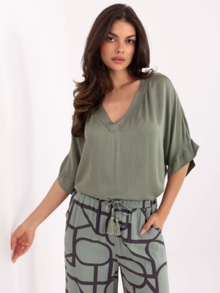 Stilizirana khaki bluza s 3/4 rukavima