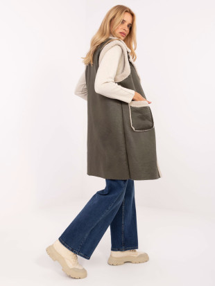 Gilet lungo khaki con tasche