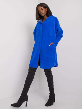 Cappotto blu cobalto in alpaca con cappuccio