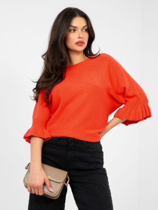 Elegante maglione corallo con volant e maniche 3/4