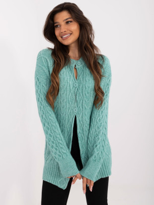 Cardigan lungo verde menta con bottoni e texture