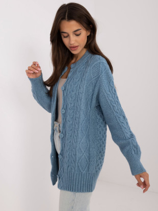 Cardigan lungo blu con bottoni e lavorazione a maglia testurizzata