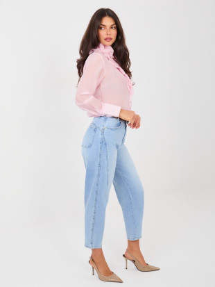 Jeans mom da donna a vita alta con cintura, blu